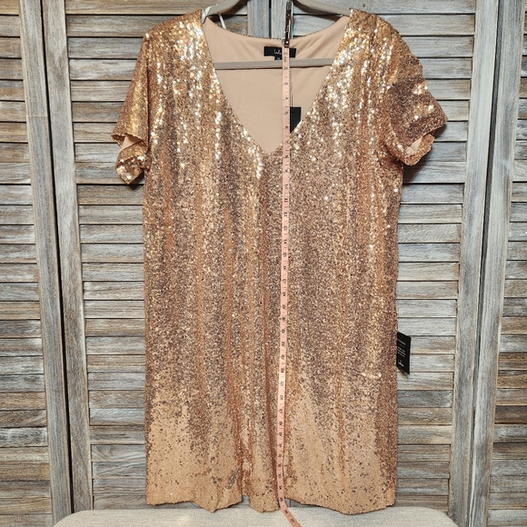Lulu's Light The Night New Tags Rose Gold Sequin T Shirt Dress Swift Vibe - Picture 9 of 13